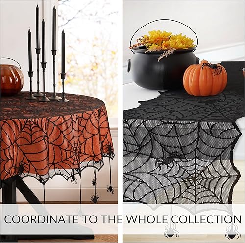 Miniatura 5 de Elrene Home Fashions Camino de mesa de encaje y bufanda de manto de Halloween de araña, camino de mesa de Halloween de temporada, 13 x 70 pulgadas,