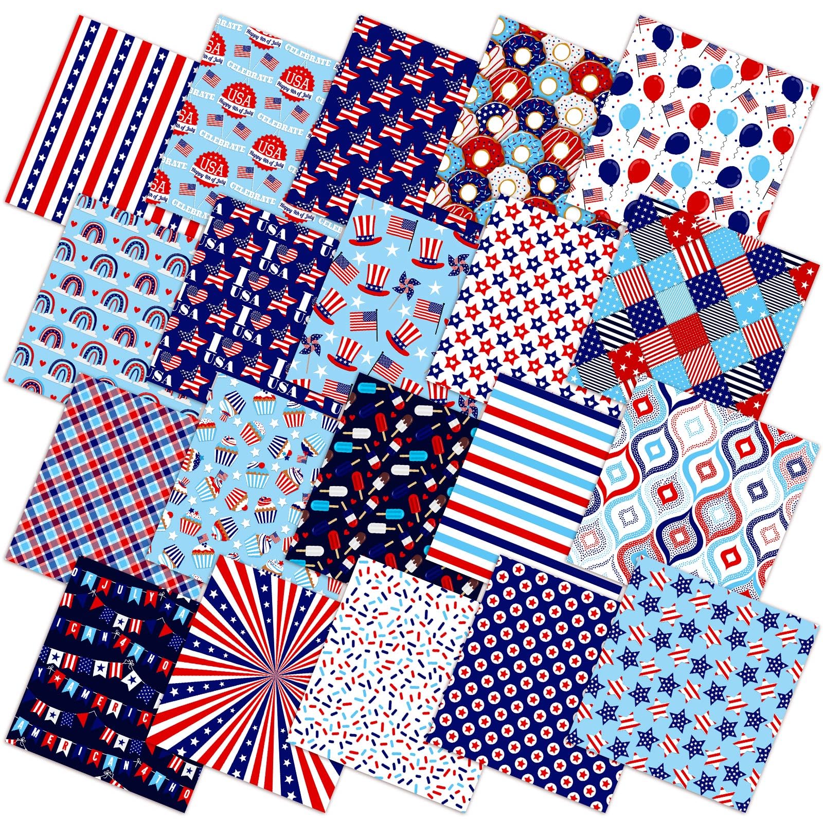 Ganeen 60 Pcs 10 x 10 Inch Patriotic Red White Blue Quilting Fabric Squares
