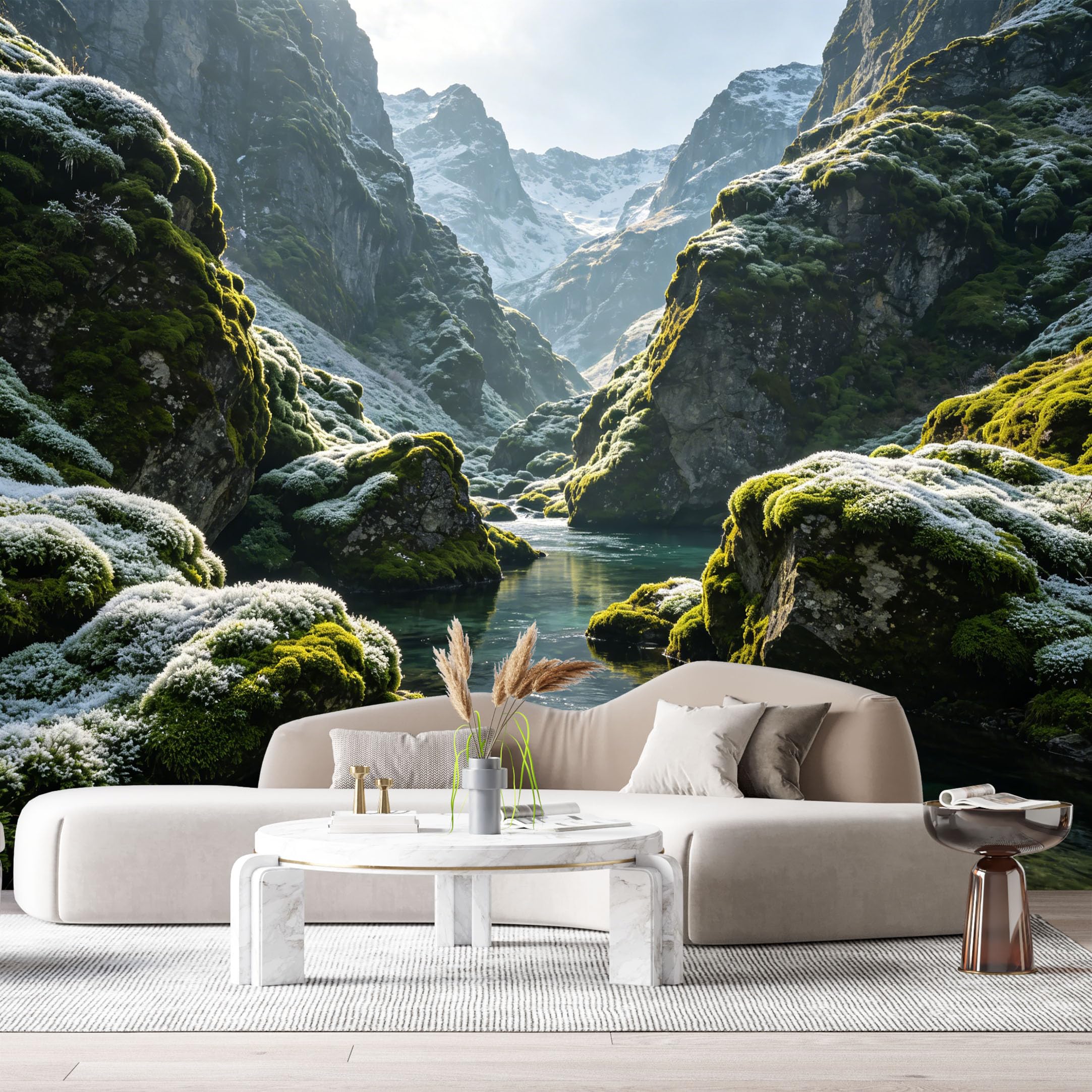 Custom Size Wall Murals Mountain Lake Landscape 3D Trompe L'Oeil Mossy Rocks SelfAdhesive Wall Fabric Removable Large Wallpaper for Photo Living Room