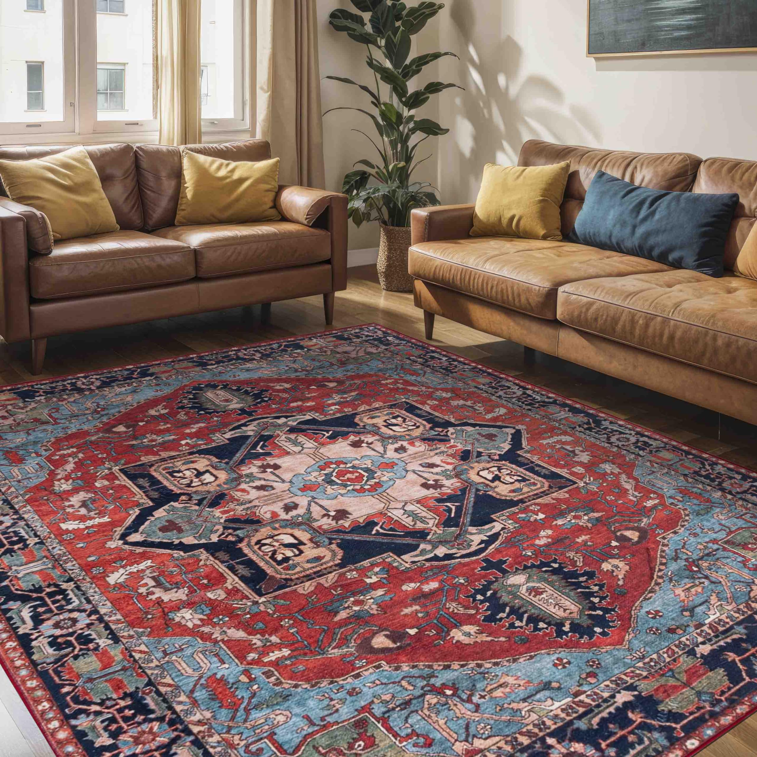 Mazovia Alfombra Tradicional - Lavable, Antideslizante - Diseño Oriental de Salón Pelo Corto - Alfombra de Matrimonio, Dormitorio - Rojo Rojo Burdeos 120 x 170 cm