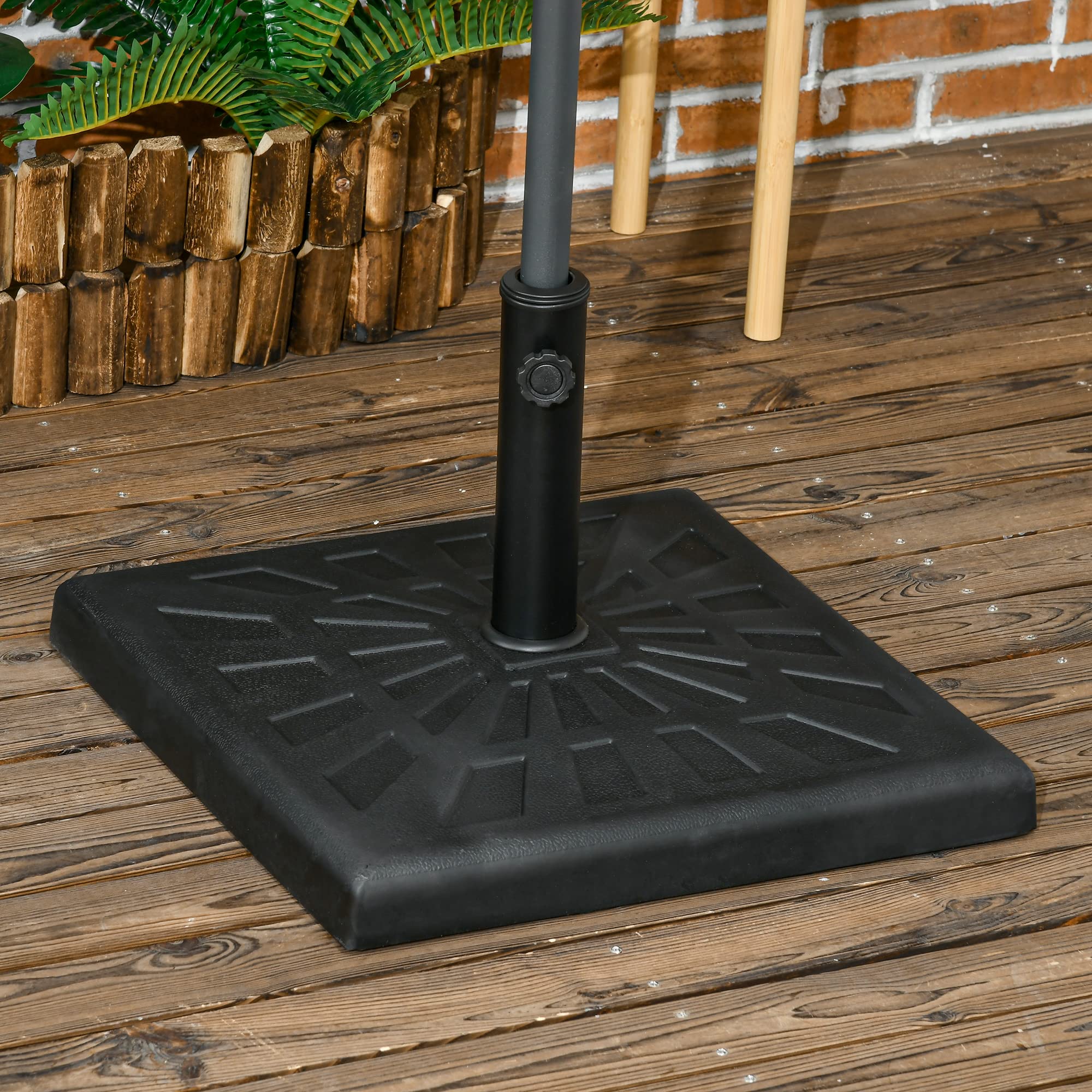 Outsunny Pied de Parasol 19 kg en Polyrésine, Socle Parasol Extérieur Carré 51 cm pour Mâts de Ø 32/38/48 mm, Base de Parasol pour Jardin Patio Terrasse, Noir
