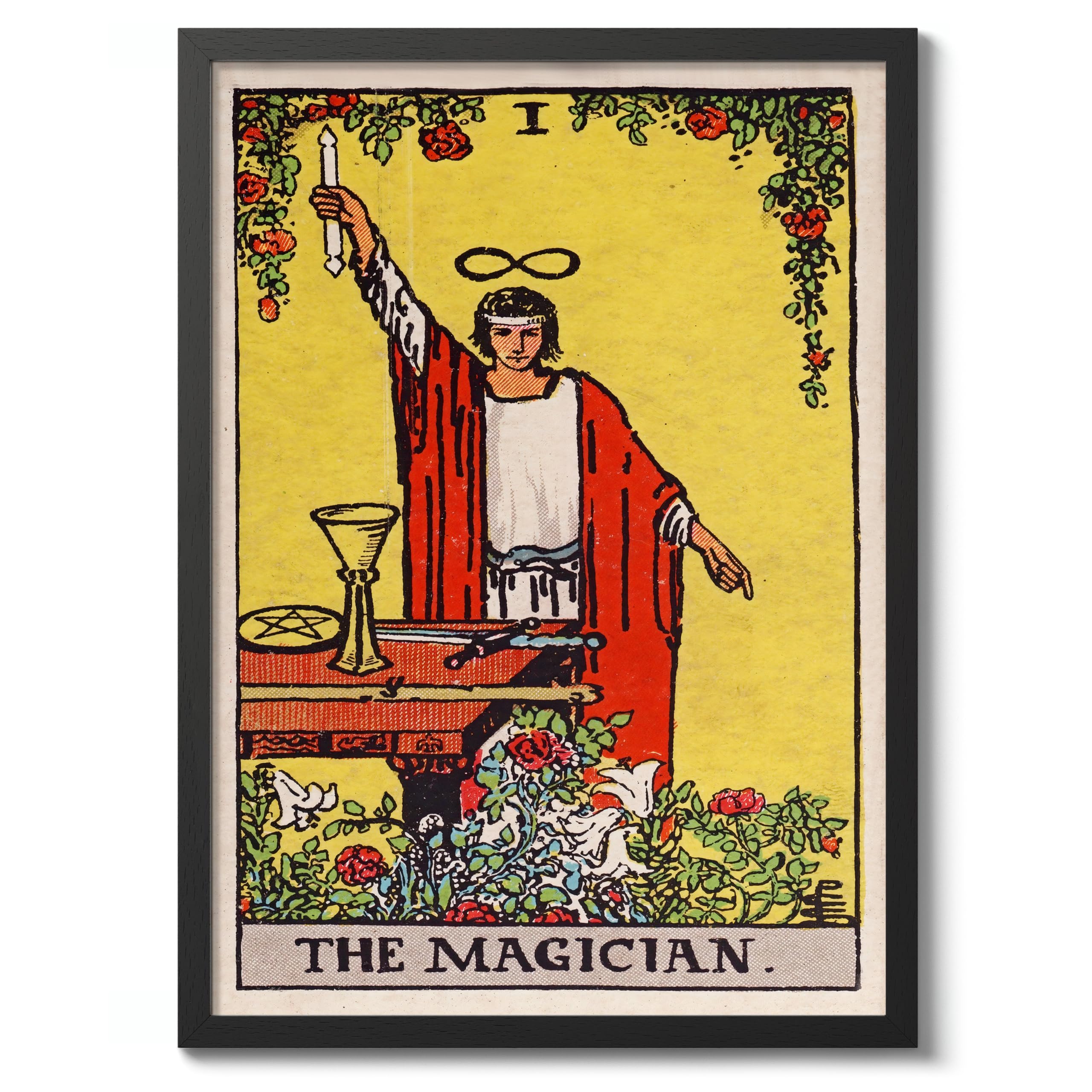 Animato The Magician Vintage Tarot Art Print, Spiritual Wall Art Poster, Retro Mystical Bedroom Home Decor, 50x70cm (Black Frame) - 53x73cm — image 1