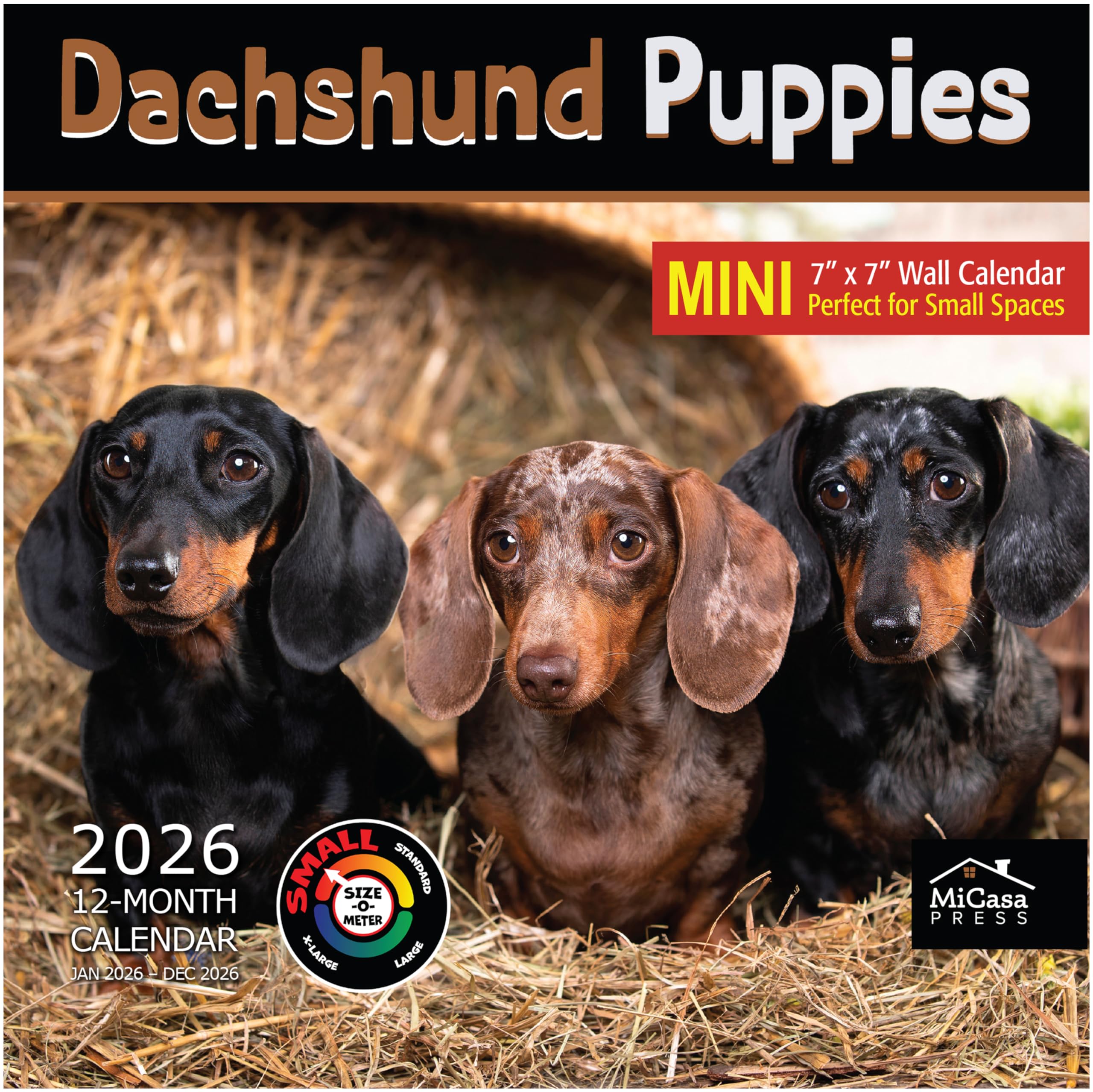 MICASA PRESS Dachshund Puppies 2026 Mini Wall Calendar 12 Month | 7" x 14" Open | Thick &amp; Sturdy Paper | Holiday Gift | Cute Puppy Weiner Dog Calendar 2026