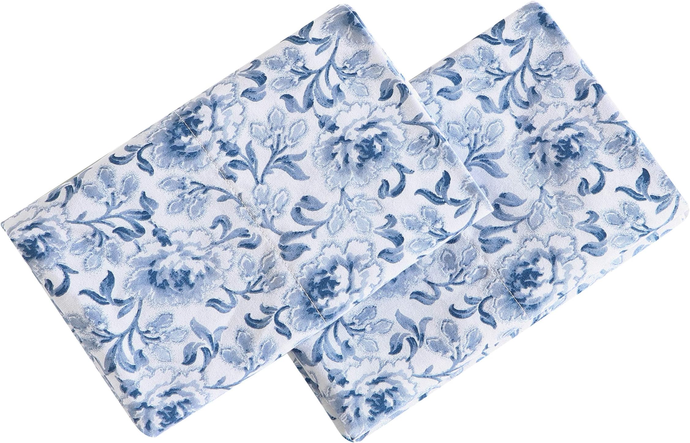 Home - Standard Pillowcase Set, Cotton Sateen Bedding, Smooth & Wrinkle-Resistant (Lorelei Dark Blue, 2 Piece)