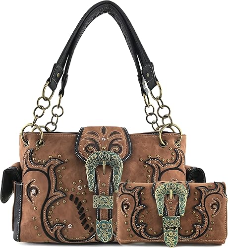 Justin West Patina Girl - Bolso de mano con hebilla floral de bronce occidental