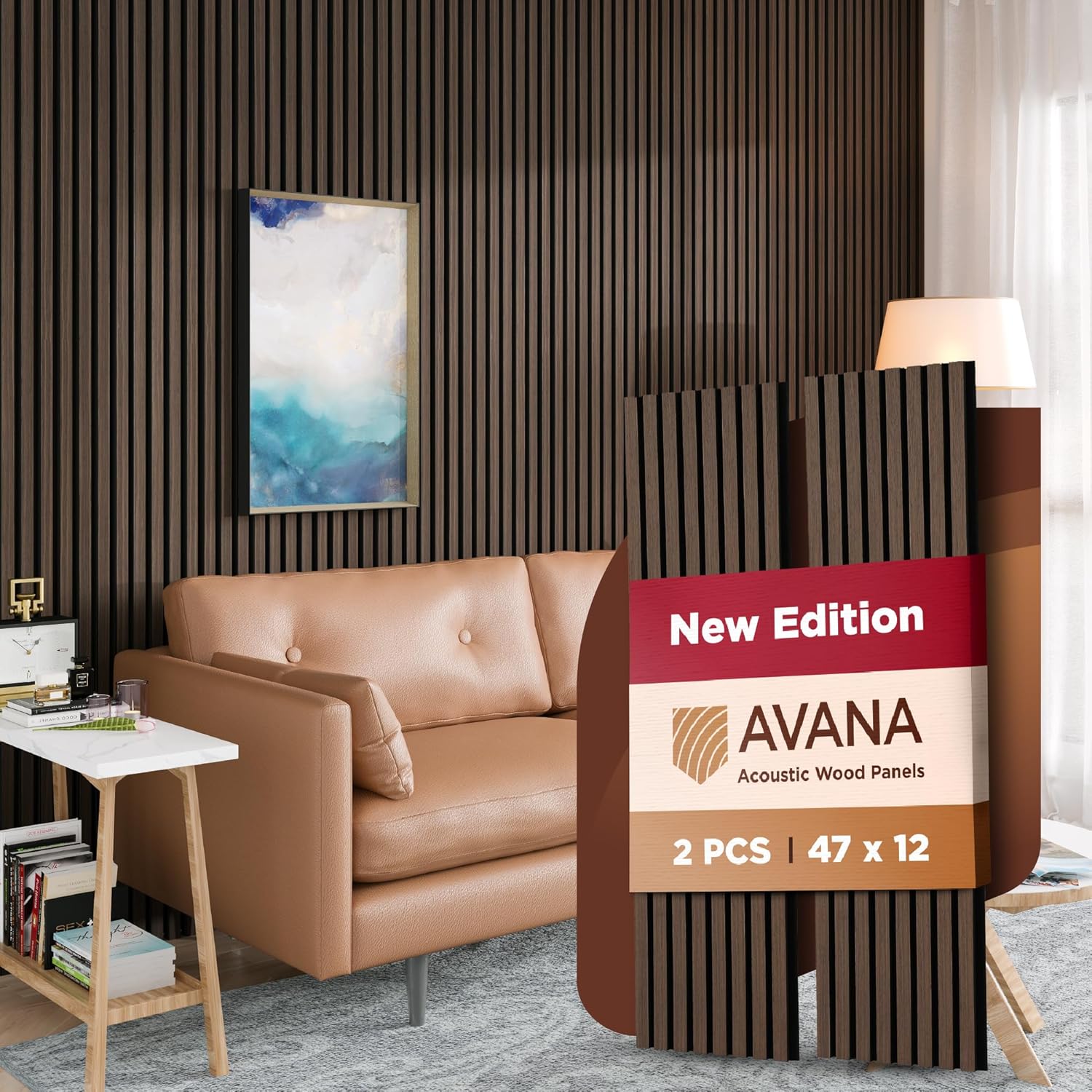 Avana Acoustic Wood Wall Panels – 47.2 x 12.6 Inch Dark Walnut Oak Acoustic Panels 2 PCs – Modern Wall Panels For Interior Wall Decor For Home, Office, Studio – Sturdy And Durable Wood Panels For Wall