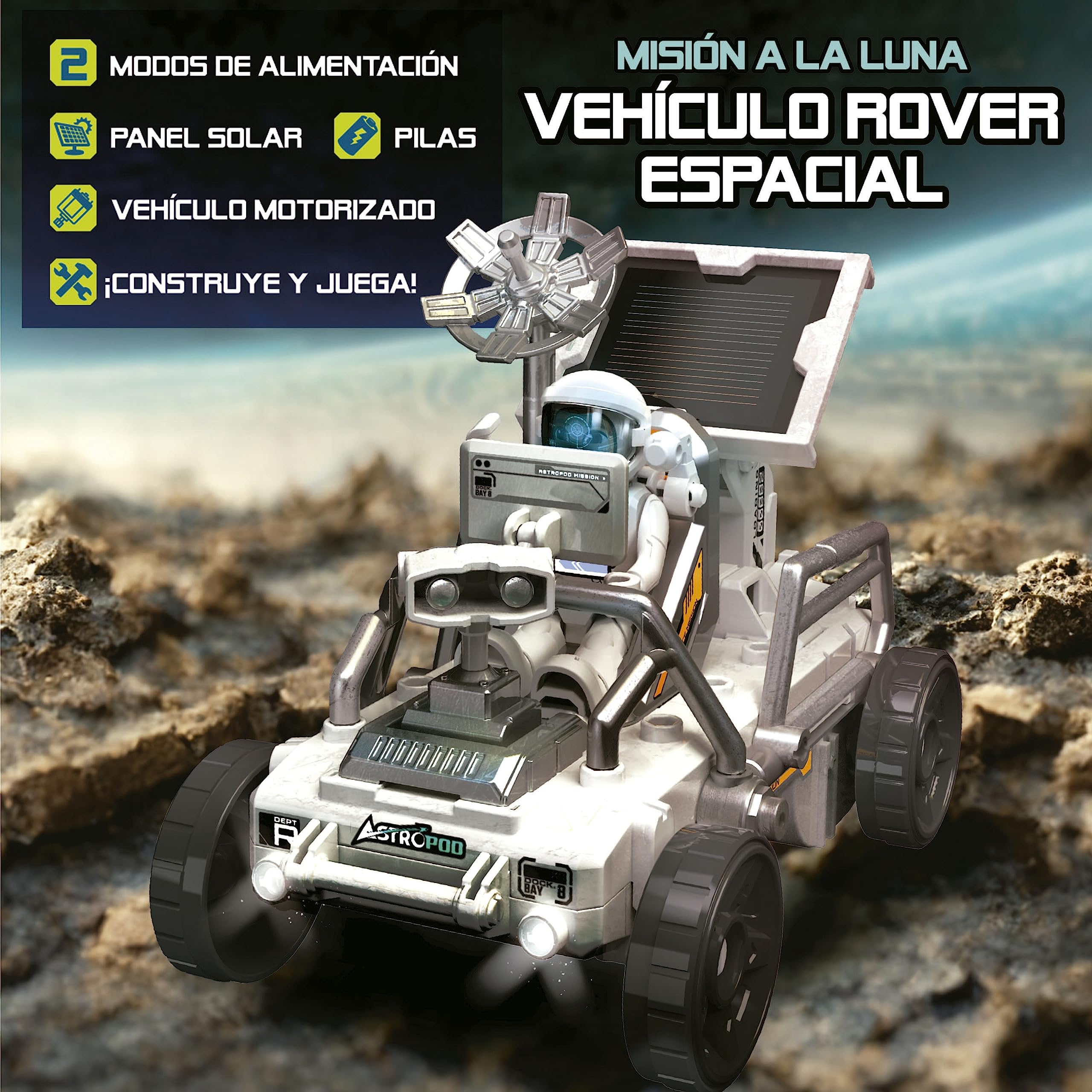 Educa - Misja na Księżyc; Kosmiczny Rover, zamontuj swój własny 23-częściowy zmotoryzowany pojazd kosmiczny Rover, zasil go baterią lub autentycznym panelem słonecznym od 6 lat (41347)