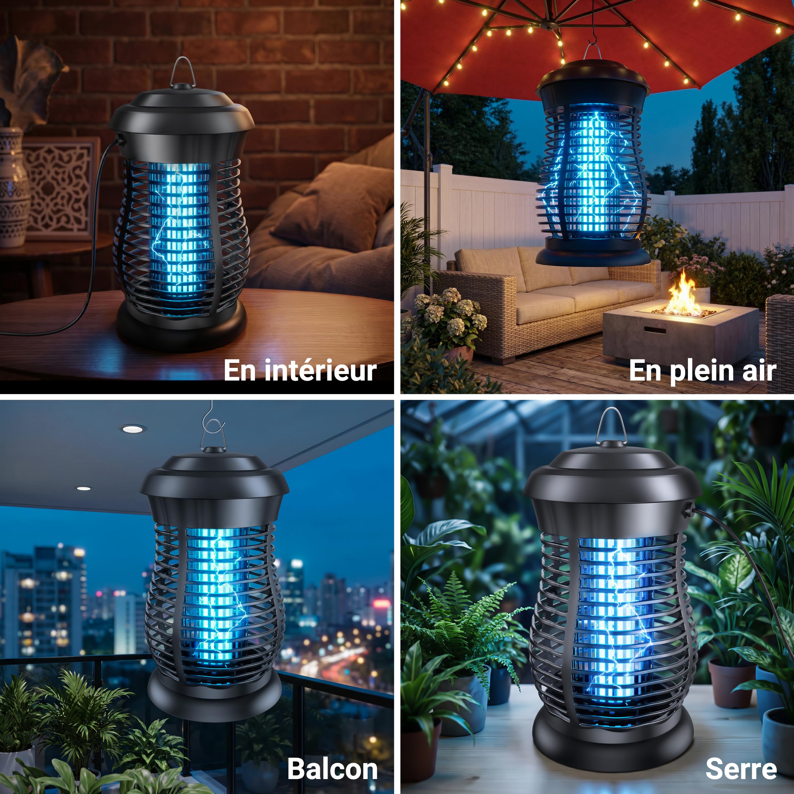 Lampe Anti Moustique Electrique, Tueur d'Insectes Électrique 4200V 20W UV,Appareil Anti Moustique à Lumière Bleue, Anti Insectes Répulsif Étanche IPX6 Efficace Portée 100m² pour Intérieur et Extérieur