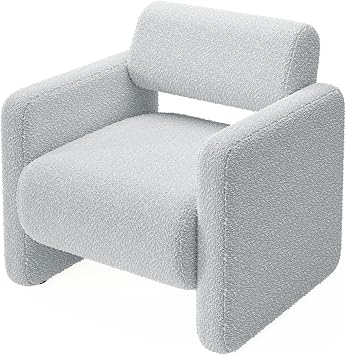 allamazing Accent Chair, Modern Boucle Fabric Armed Chair, Comfortable Single Sofa Chair for Living Room, Solid Wood Frame, Comfy Side Chair for Bedroom, Office, ReadingGrey