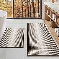 Vista 24 de BSICPRO Juego de alfombras y tapetes de baño, 2 piezas de felpilla gruesa y absorbente, antideslizantes, suaves y peludas para baño, lavables a
