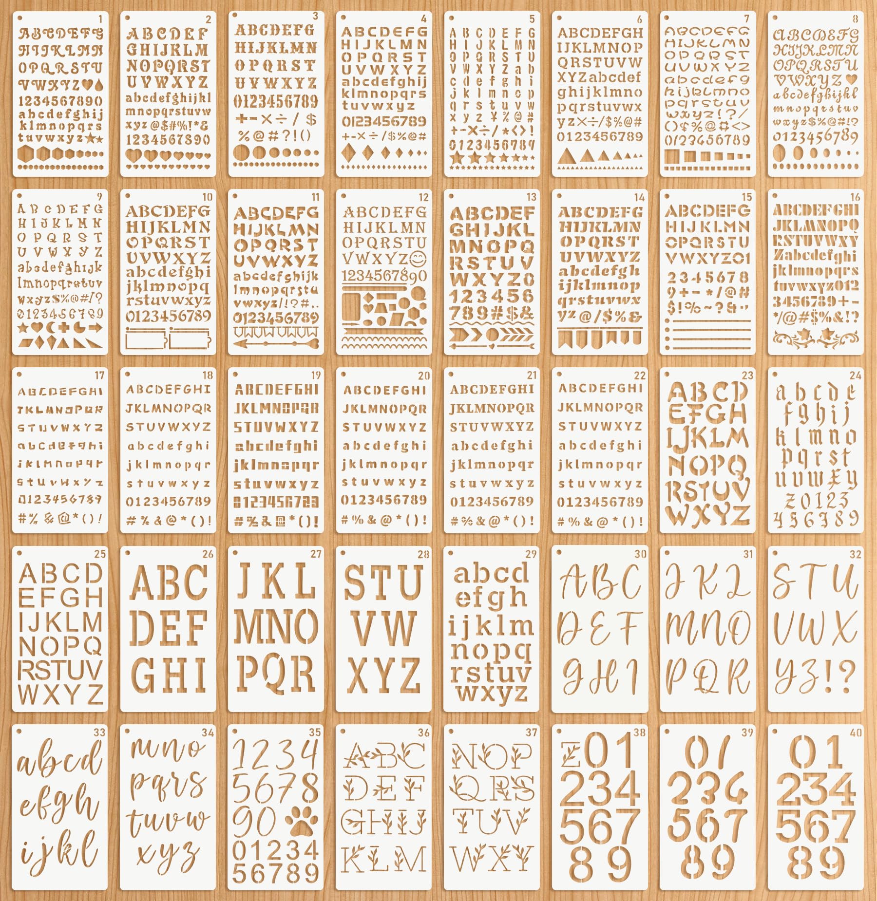 40 Piece Letter Stencils,Alphabet Stencils for Crafts Reusable,40 Font Number Letter Template for Journal Painting DIY Scrapbook (Style 1)