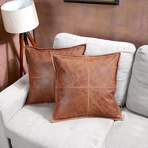 Miniatura 6 de Funda de almohada de piel de cordero  Funda decorativa de cojín para sofá  Fundas para sala de estar y dormitorio, 16 x 16 pulgadas  Caja de coñac