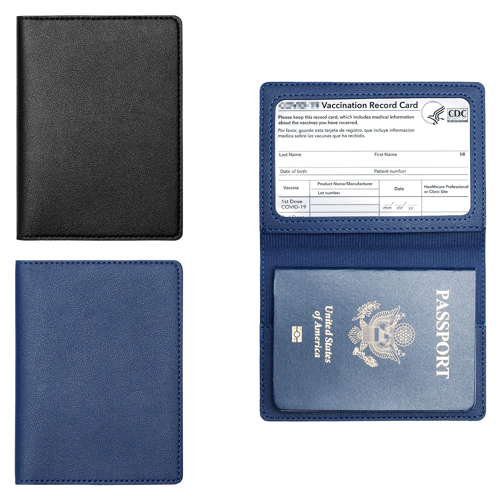 Arouselove 2 Pack Passport and Vaccine Card Holder PU Leather Passport Wallet Vaccine Case Protector Slot Travel Passport Wallet for Women & Men (