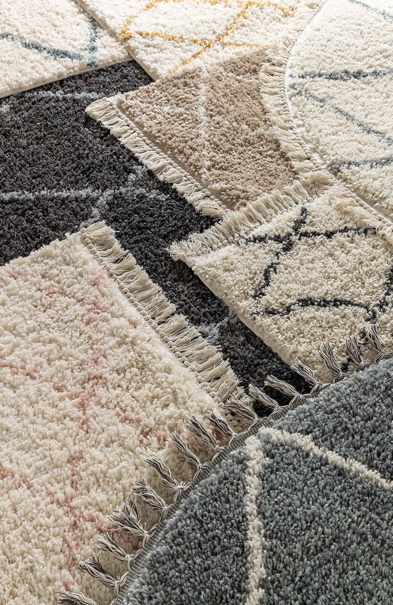 TESSO LIVING Shaggy Tapis Couloir 80 x 300 Beige Dessin Diamant, Tapis Poils Longs Extra Doux