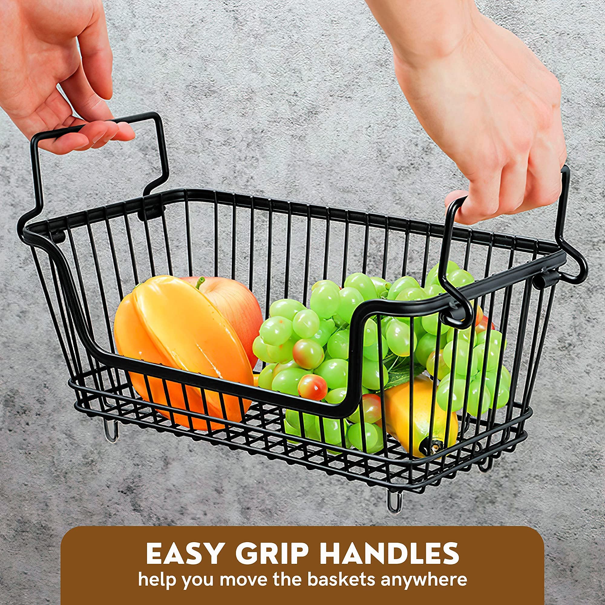 Stackable Wire Basket for Fruits and Vegetables Black Metal Storage