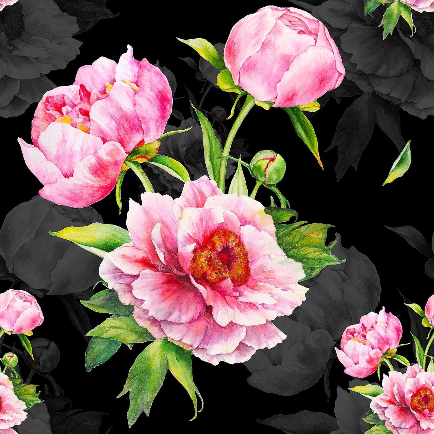 17.5in x 23ft Dark Pink Floral Peel and Stick Wallpaper Removable Vintage Black Floral Contact Paper Decorative Wall Mural Pink Peony Wall Paper Roll for Walls Bathroom Bedroom Shelf Liner