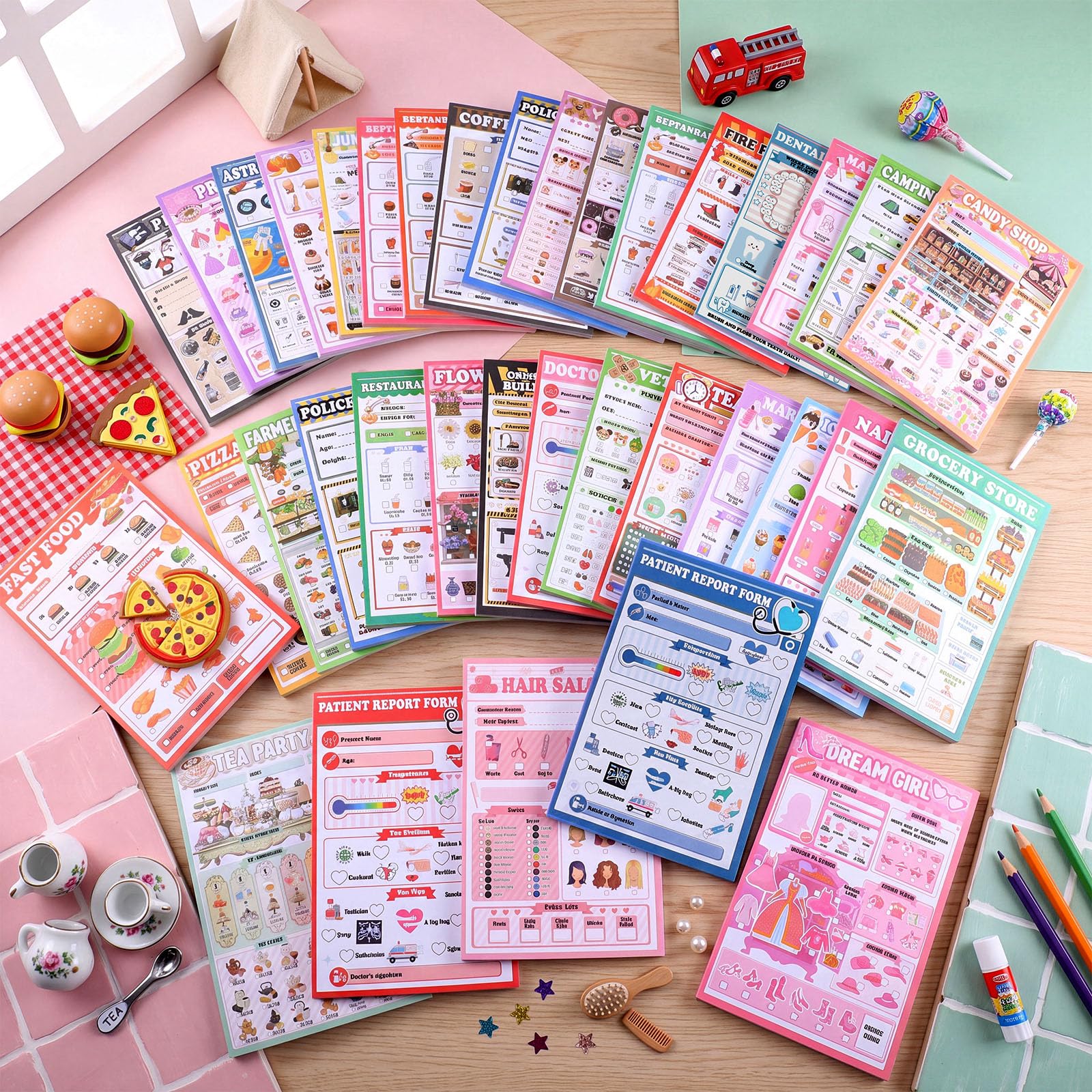 Eaasty Blocchi per appunti per bambini da 10 x 15 cm, 40 pagine, per far finta di giocare un ruolo fantasioso per i più piccoli (confezione da 36, misti)