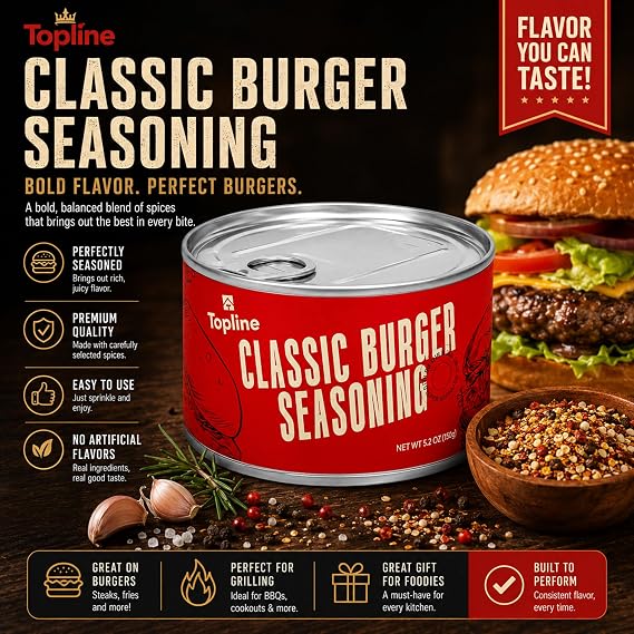 Topline Smash Burger Press & Seasoning Set Hamburger Patty Maker, Meat Press & Burger Mold Kit BBQ, Burger & Grill Spice Seasoning Grill Master BBQ Gift for Men, Dad, Home Chefs & Burger Lovers