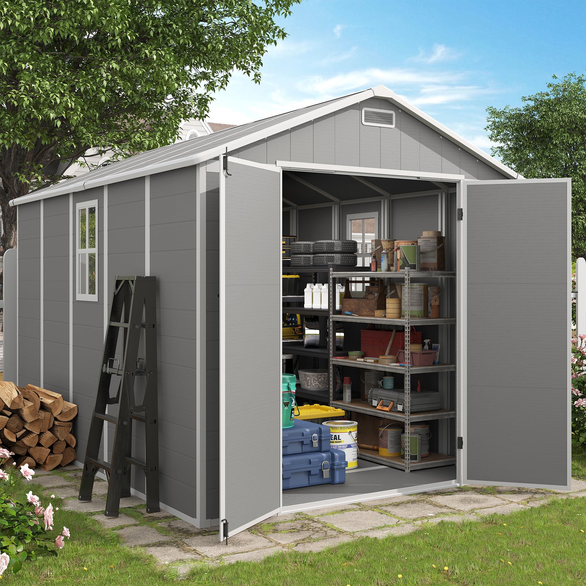バースx78+4 Amazon.com : VONZOY Outdoor Storage Shed, 8x10 FT Resin Shed with