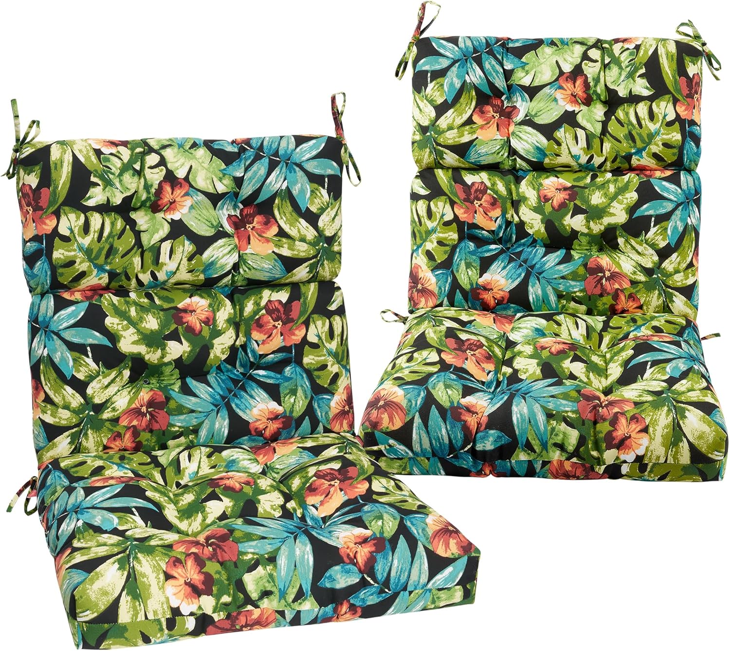 Patio High Back Chair Cushion Set of 2,Water Resistant Tufted Rocking Chair Cushion,Outdoor Adirondack Chair Cushion for Patio Furniture-Tropical Green Leaves
