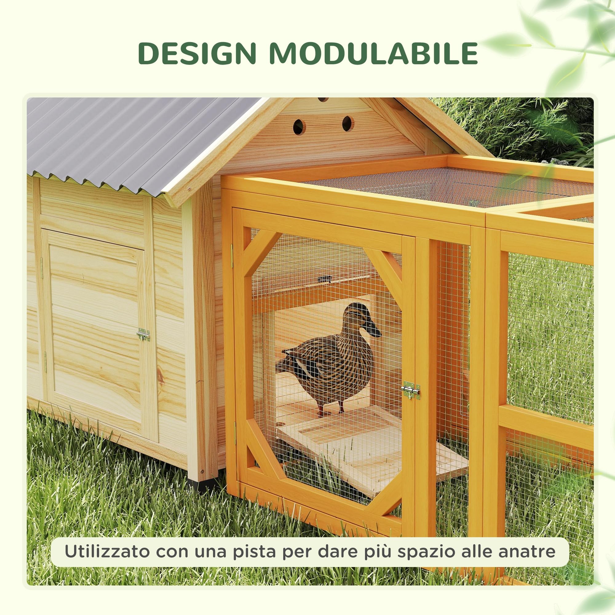 PawHut Casetta per Anatre da Esterno, Stia per Anatre con Rampa, Fondo Rimovibile, Tetto Spiovente e Fori di Ventilazione, 78x90x92 cm, Legno