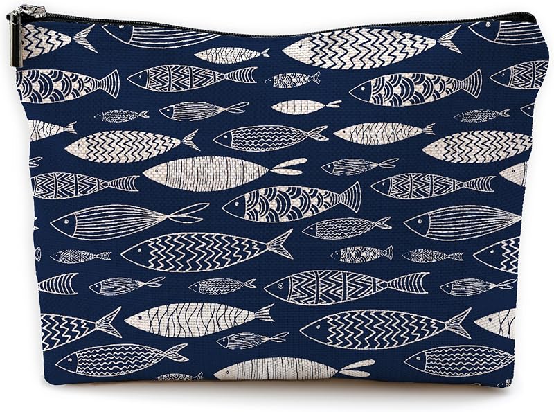 Necessaire de maquiagem Yomisex com estampa Blue Fish, fechamento com zíper