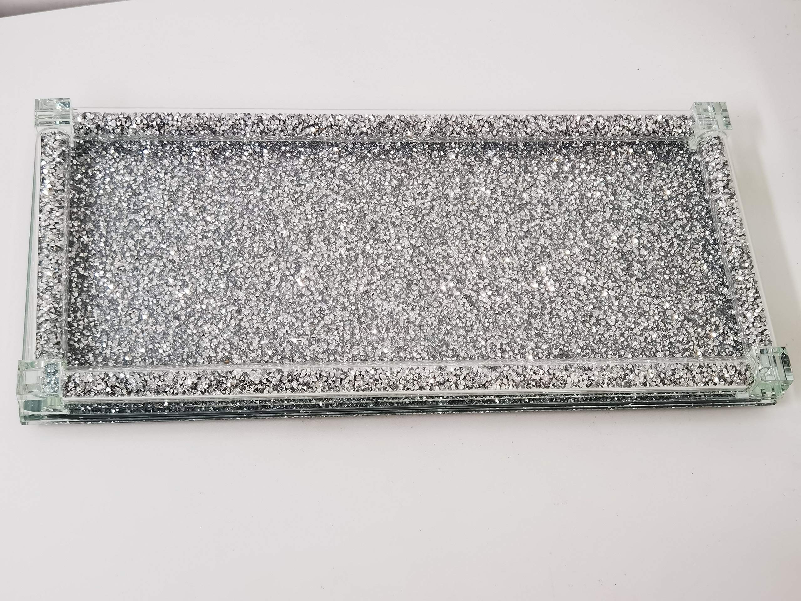 Deenz Silver Full Crushed Diamond Rectangle Tray Candle Holder, Home Décor 39X18cm Elegant Addition To Your Home- Best Gift