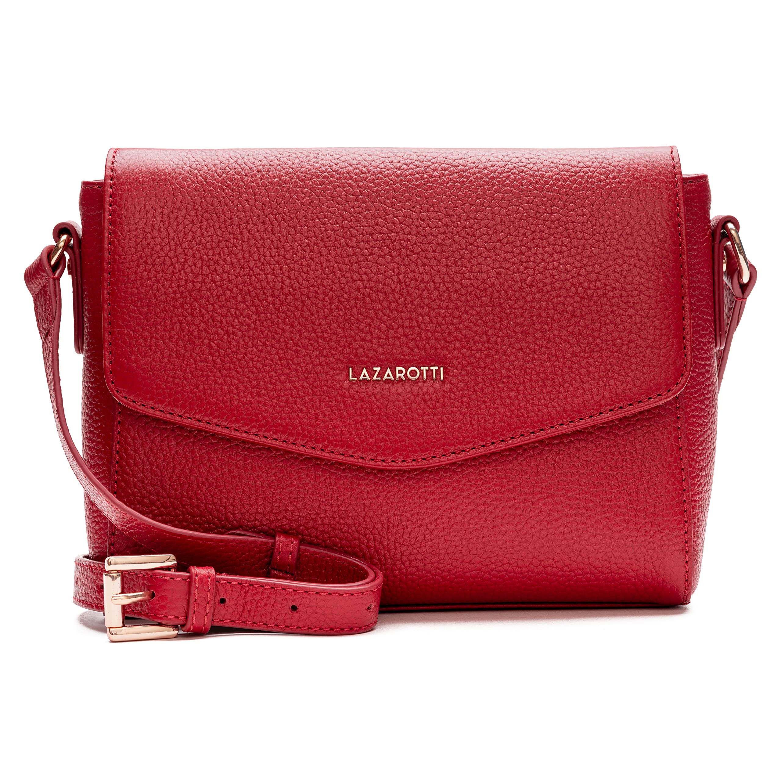 Lazarotti Bolonia - Bolso bandolera de piel para mujer, correa de hombro ajustable, tamaño mediano, 22 cm