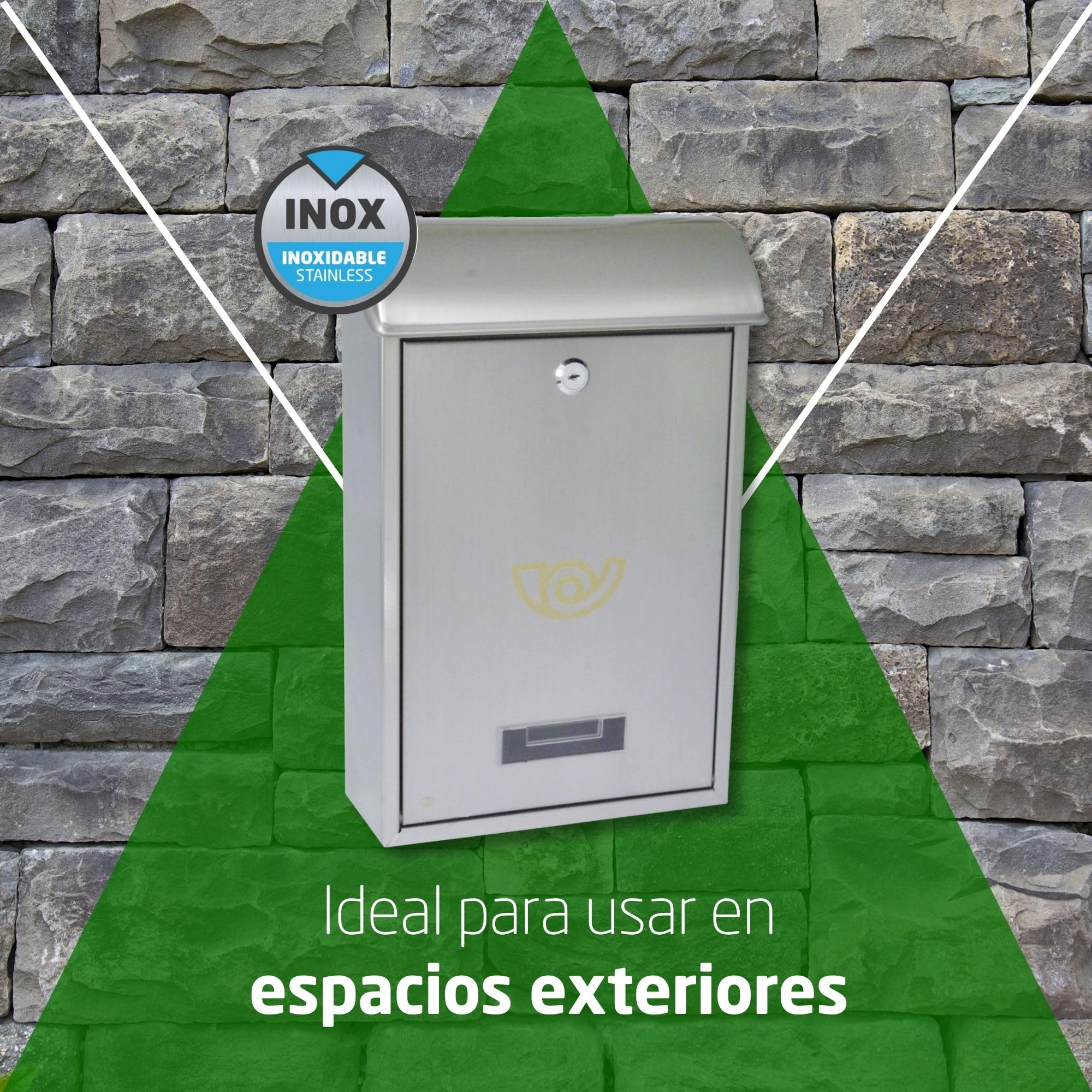 Amig - Buzón Exterior de Pared - Tamaño Compacto para DIN A4 - Apertura Frontal con Cerradura - Acero Inoxidable - Resistente a la corrosión - Fácil de Instalar en Puertas o Verjas - 40 x 24 x 8 cm