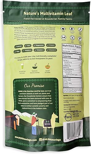 Miniatura 2 de Moringa orgánica en polvo, bolsa resellable de 8.8 onzas  Daily Supergreen  Fitonutrientes y antioxidantes  Adaptógeno  Proteína vegetal completa