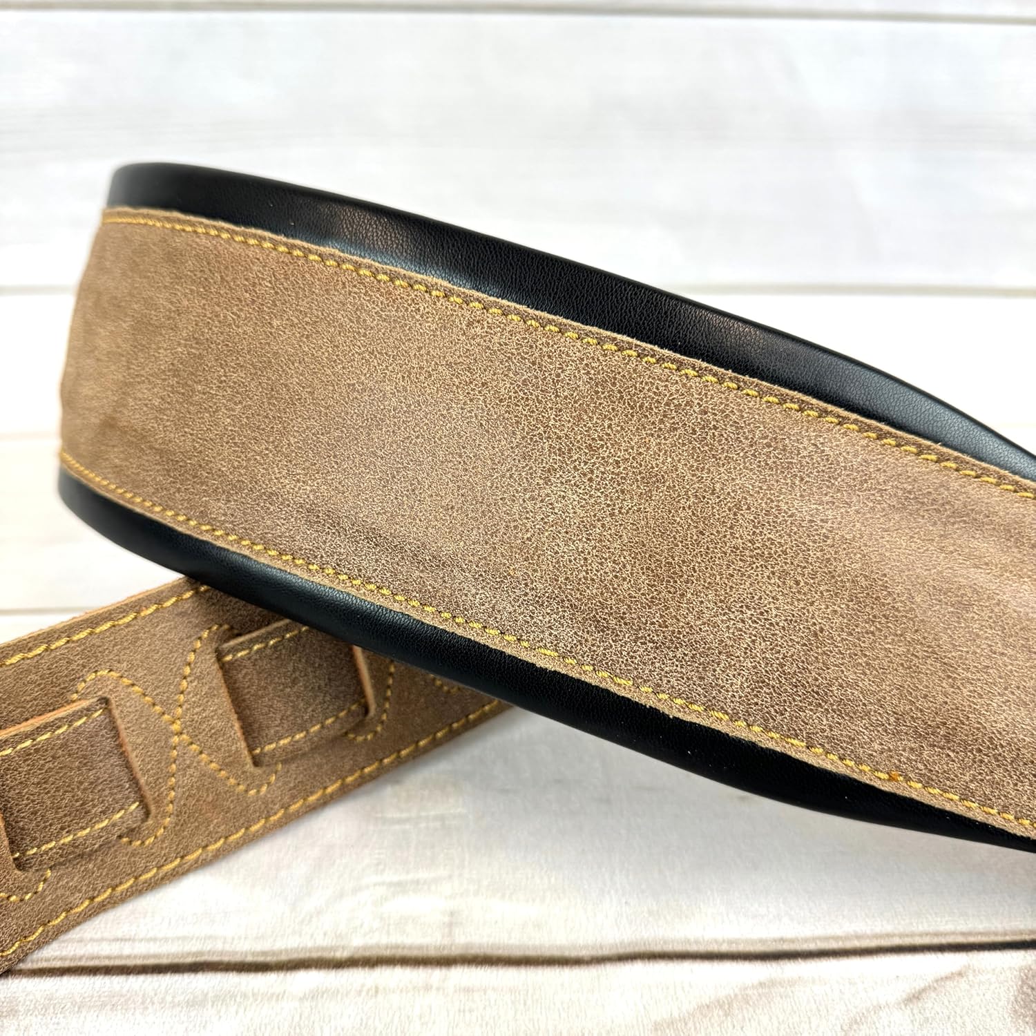 Walker & Williams C-22-DBRN Distressed Brown Finish Premium Signature Grain Leather Strap 3" Wide With Double Padding For Acoustic, Electric, And Bass Guitars