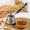 Türk Kahve Demliği| En Kalın Bakır Türk Kahvesi Makinesi| Tereyağı Isıtıcı| Yunan, Arapça, Türk Kahvesi Seti|Kahve Sıcak Çikolata Potası| Cezve| 14 oz, Parlak (Gümüş Bakır)