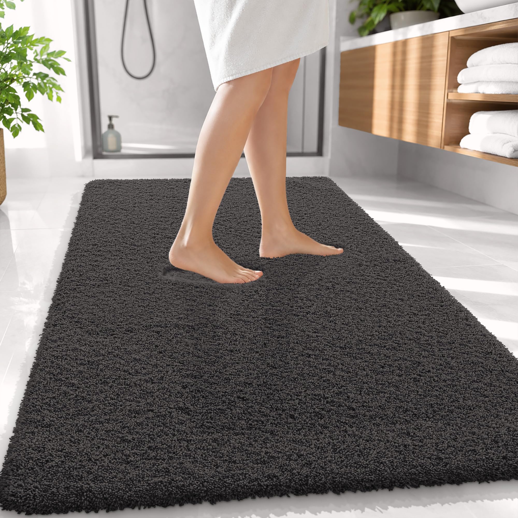 OLANLY Microfiber Large Bathroom Rugs 59x35, Soft Bath Mat, Dark Grey
