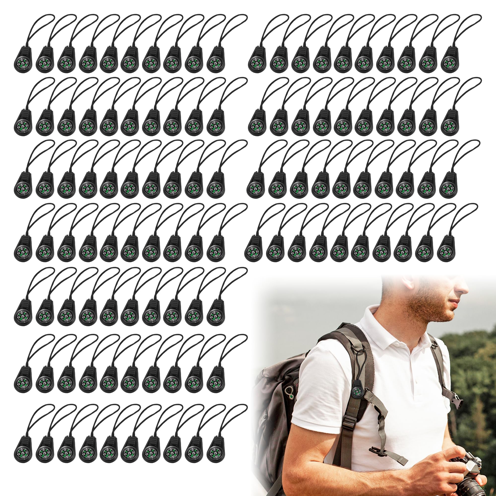 110 Stück Mini Survival Kompass Outdoor Camping Wandern Taschenkompass Mini-Kompass Partygeschenk für Paracord Armband Halskette Schlüsselanhänger Outdoor Aktivitäten Wandern Zubehör (schwarz)