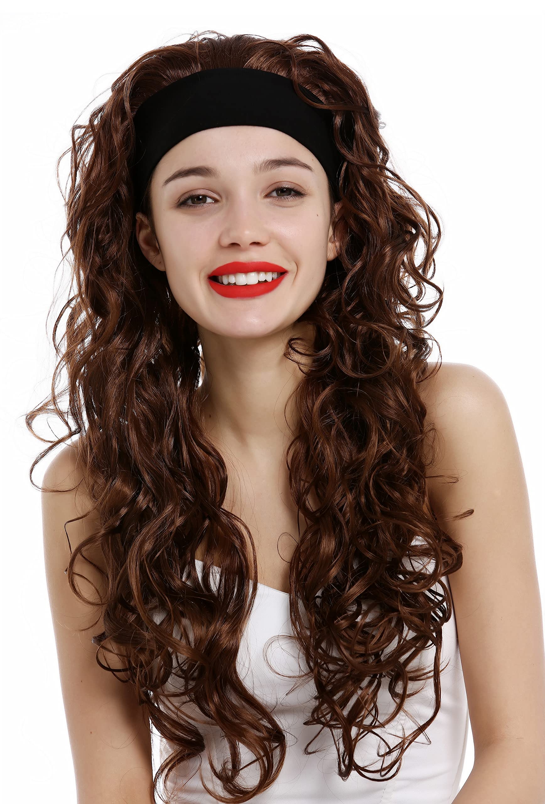 WIG ME UP - VK-27-30 Lady wig with headband long curled curly voluminous curls copper brown light auburn, copper brown (30), 23 inch - Image 2