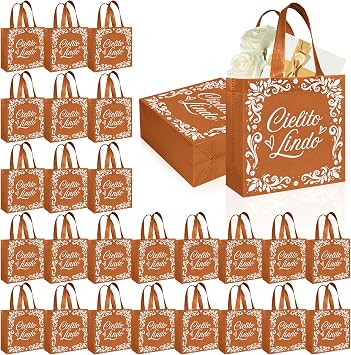 50 Pcs Cielito Lindo Party Favor Bags Reusable Brown Mexican Gift Bags Non Woven Platos De Barro Mexicanos Candy Bag Cinco De Mayo Goodie Bags with Handles for Fiesta Mexican Baby Shower Party Favors