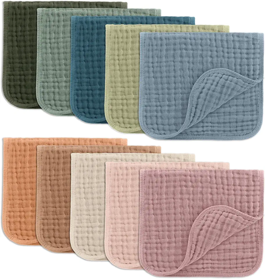 Comfy Cubs Muslin Burp Cloths 20&quot; x 10&quot;, Pack of 10 - Large, 6-Layer, Ultra Absorbent 100% Cotton for Baby Drool and Messes - Soft, Safe &amp; Gentle Baby Burp Cloths for Boys &amp; Girls - Multi