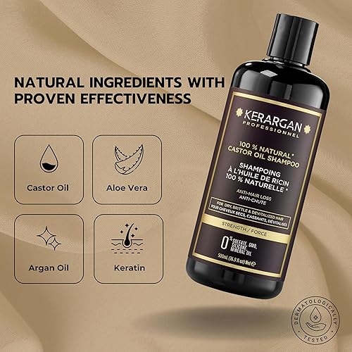 Miniatura 3 de KERARGAN - Champú anticaída con aceite de ricino - Fortalece y promueve el crecimiento - Cabello seco y quebradizo - Enriquecido con queratina,