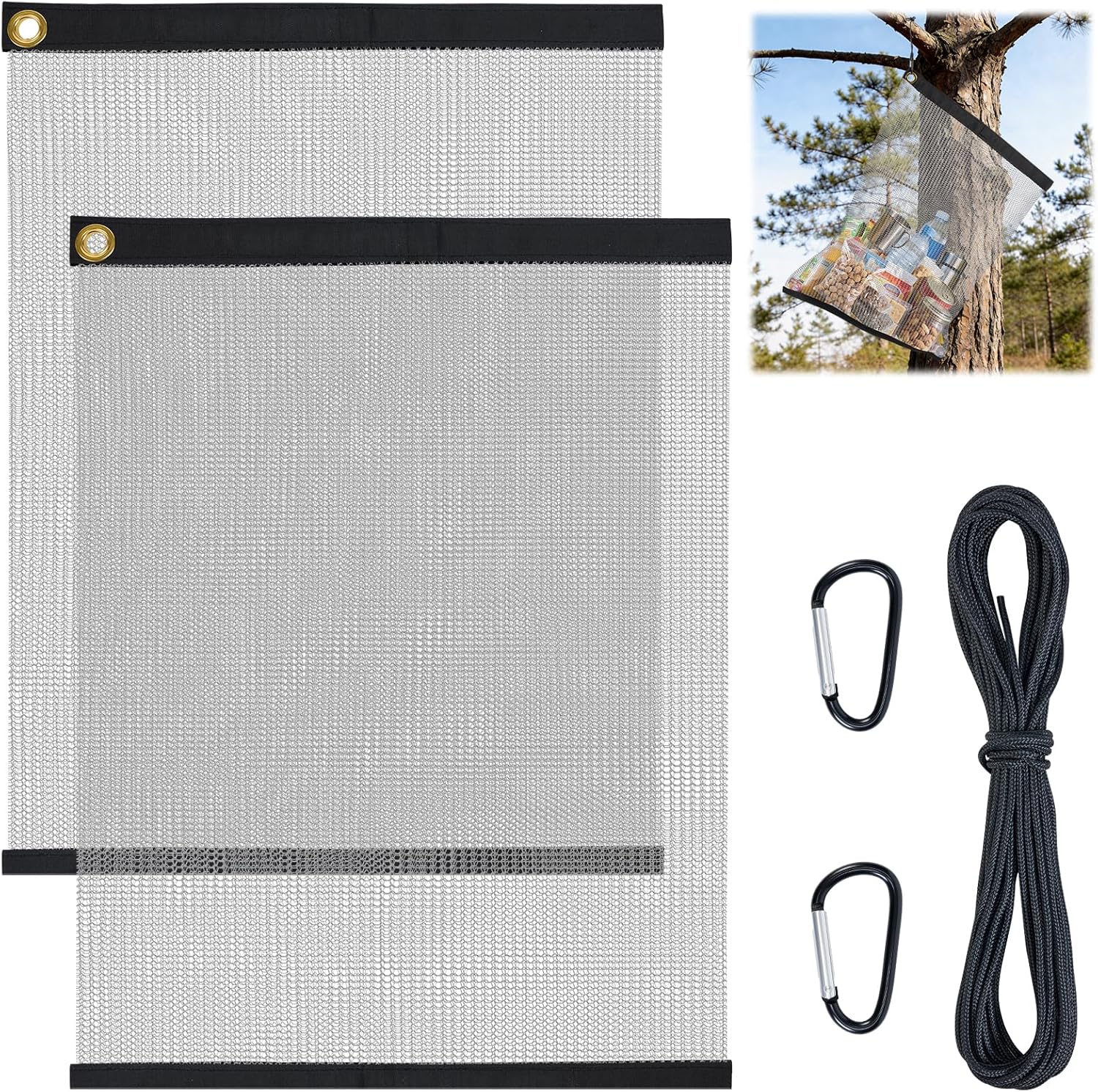 2 Pack Ultralight Rodent Proof Bear Bags, Wire Mesh Hanging Food Storage Bags for Camping and Backpacking, Critter Protection Kit with Nylon Rope and Carabiners