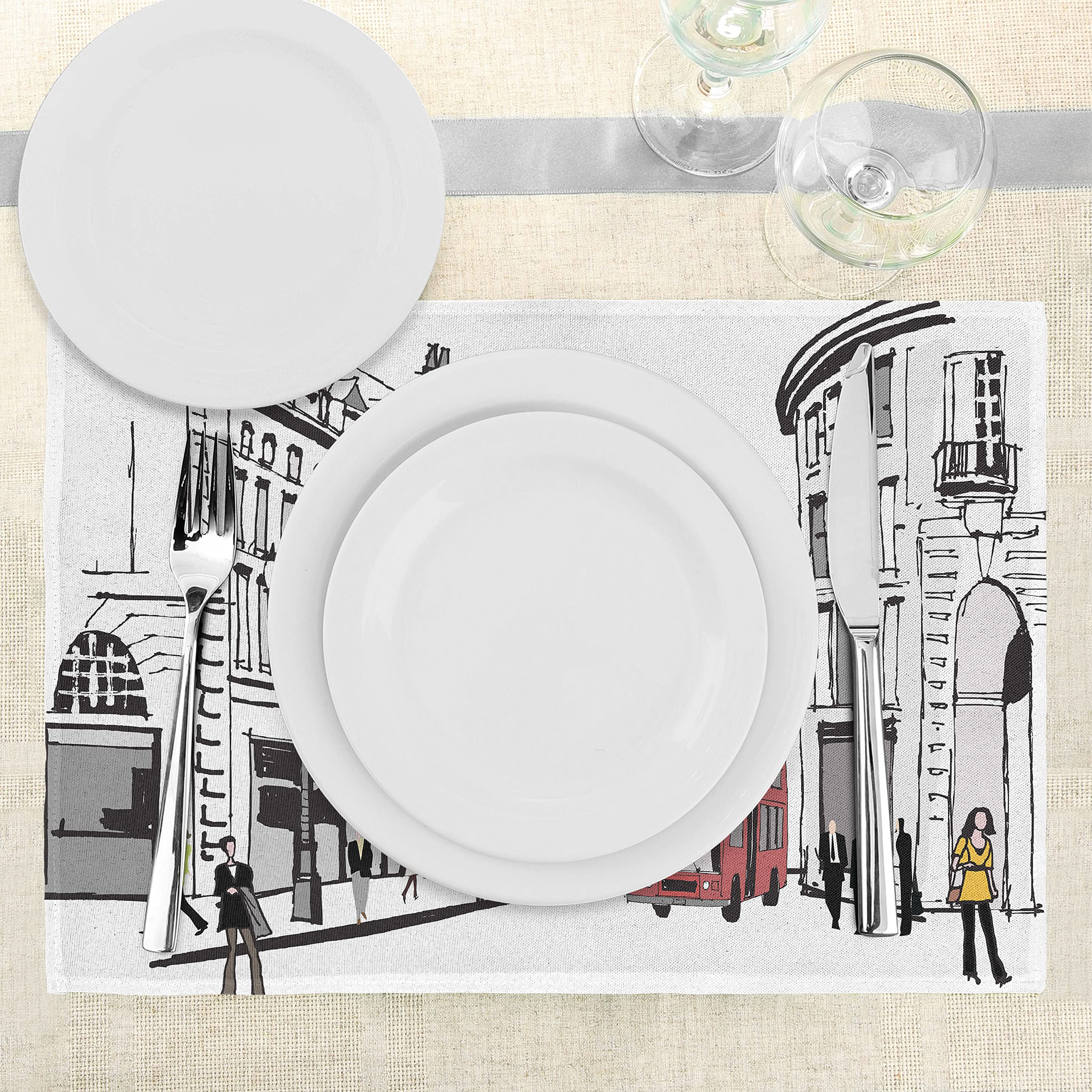 ABAKUHAUS Set 4 Tovagliette Americane In Tessuto - London Aerial, 45x30 Cm, Lavabili, Impermeabili, Antimacchia - 2