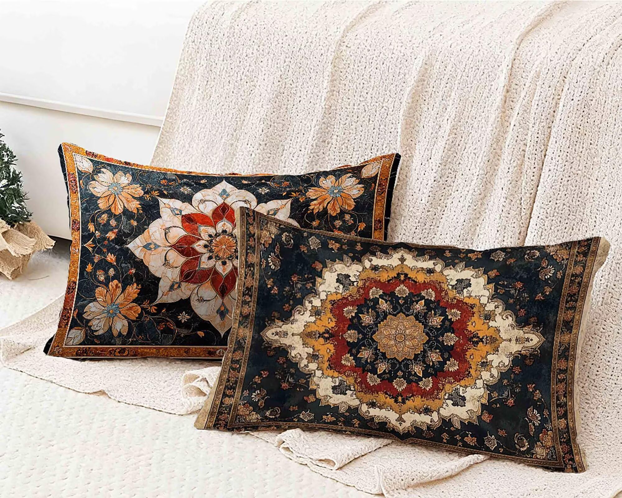 Poszewka na poduszkę 60 x 80 cm, zestaw 2 sztuk, poszewka na poduszkę w kolorze pomarańczowym boho prostokątna poduszka wodoodporna poduszka z niewidocznym zamkiem błyskawicznym do dekoracji sypialni