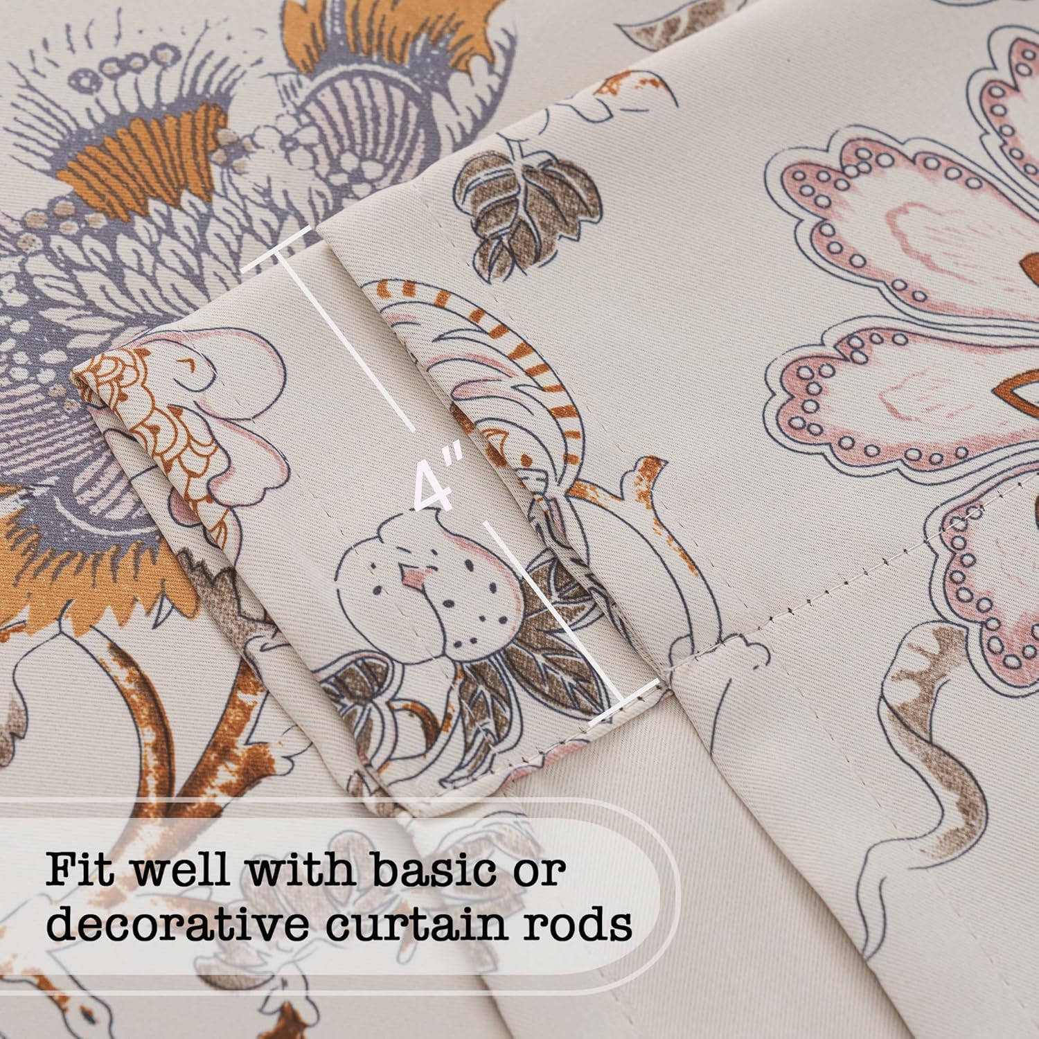 H.VERSAILTEX Thermal Insulated Blackout Curtain Adjustable Kitchen Tie Up Curtains Rod Pocket Panel for Small Window-42 Wide by 63" Long-Vintage Floral Pattern in Sage and Brown