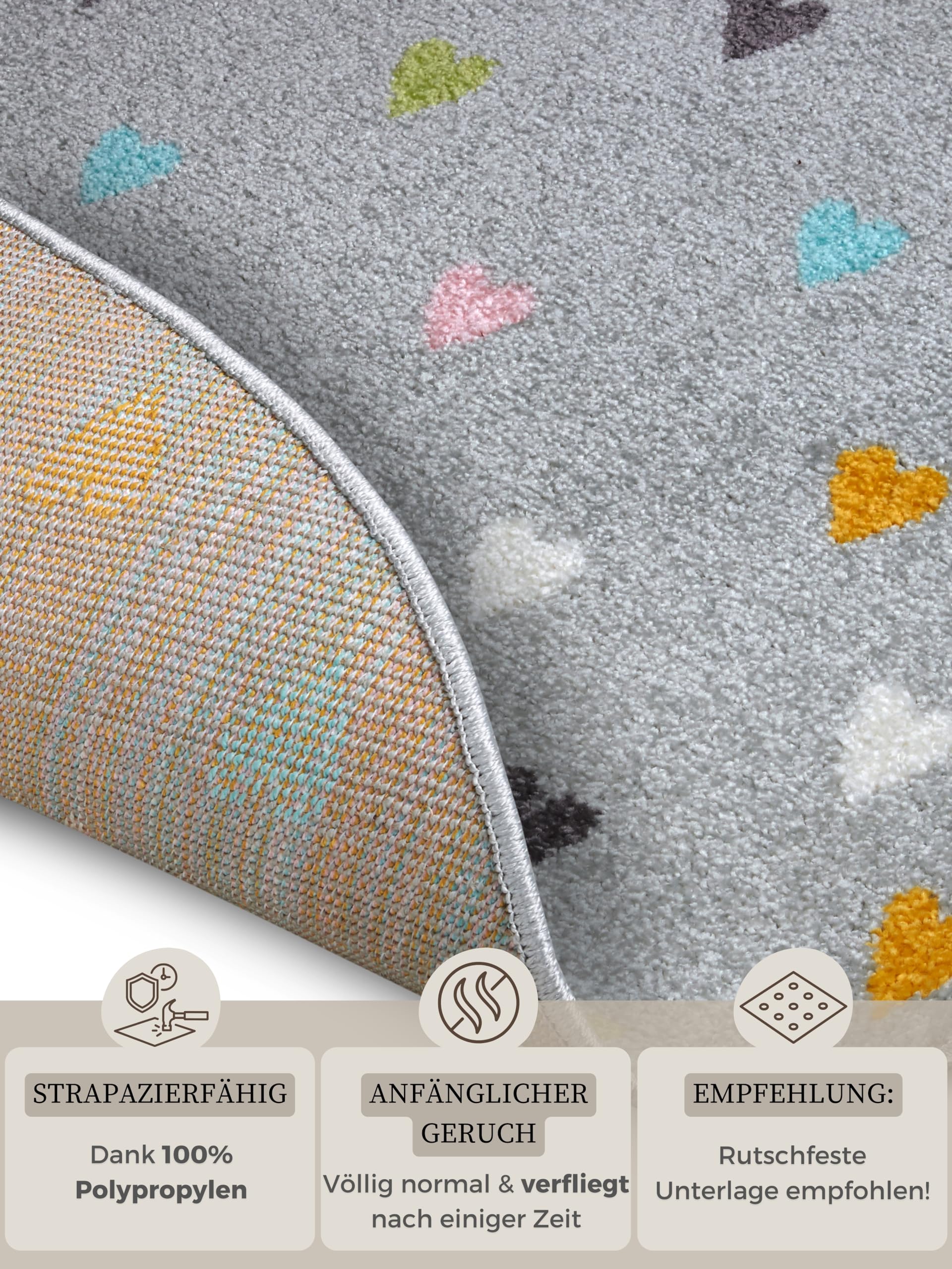 Hanse Home Adventures Children's Rug, Round, Heart Pattern Rug, Boys and Girls for Children's Room, Playroom, Teenager's Room - Image 3