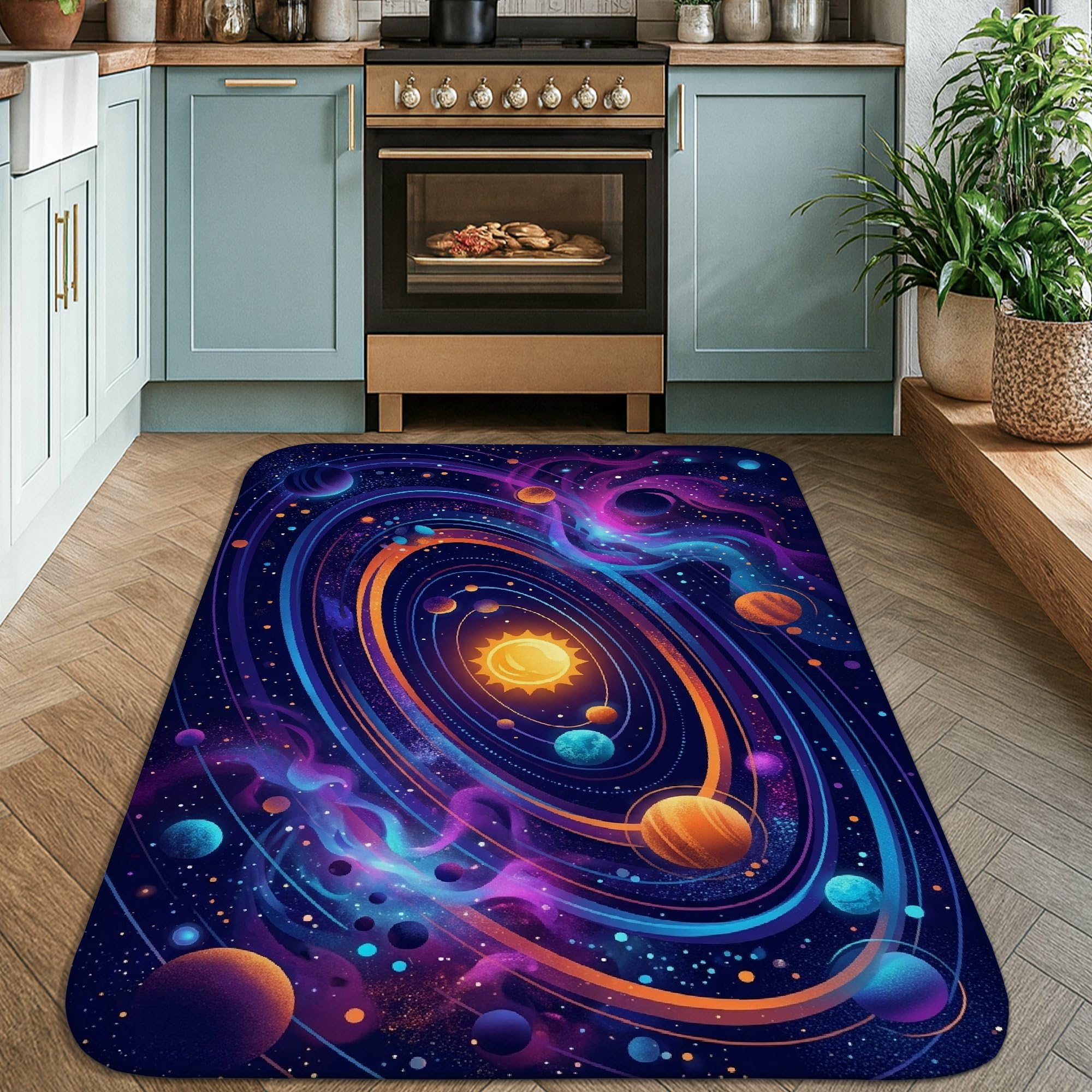 Alfombra de área para el sol, planetas futuristas cósmicos, galaxia N/A, violeta de pelo bajo, esponja, para el hogar, alfombra con estampado rectangular para sala de estar, dormitorio, decoración de