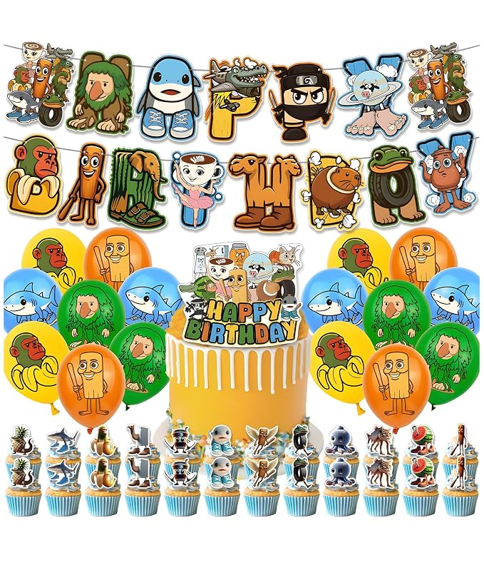 42PCS Brainrot Birthday Decorations, Kids Party Decor, Large Rubber Theme Props