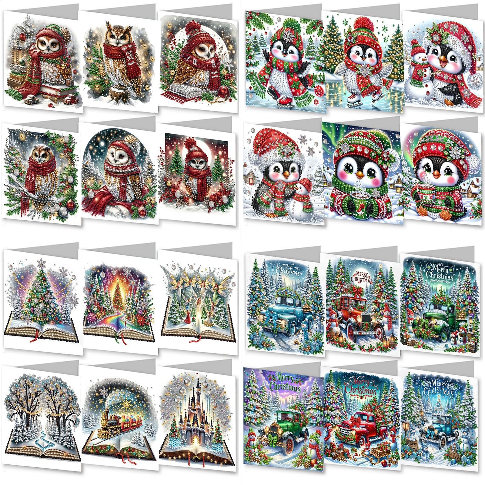 24 biglietti di auguri pieghevoli fai da te con pittura a diamante design creativo biglietti di ringraziamento benedizione regalo di auguri set per compleanno Natale artigianato regalo