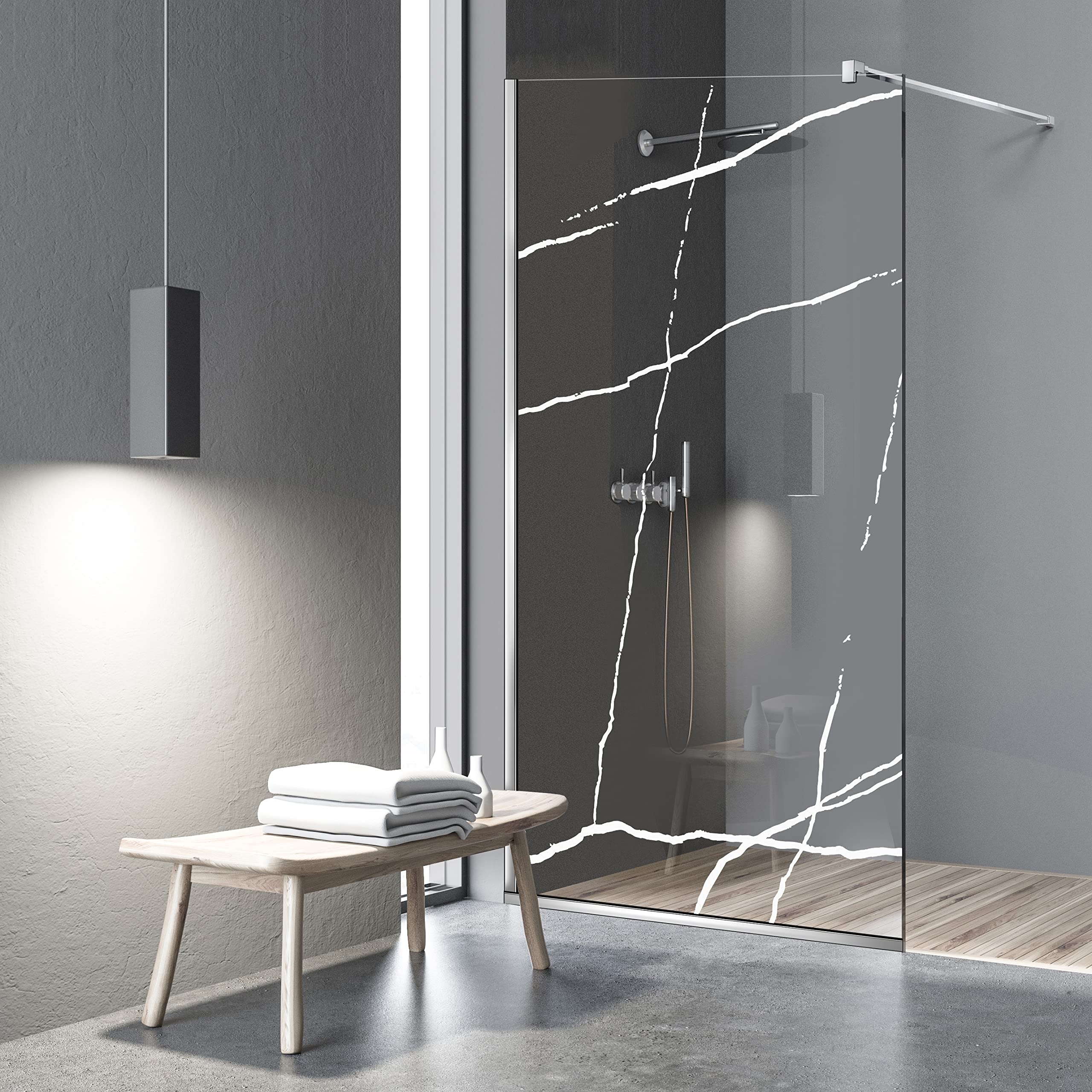 Aqua Roy INOX Modell Marmor 100cm ab 70/80/90/100/110/120 Walk in Duschwand Sicherheitsglas Klarglas 8mm Duschabtrennung für Nassraum Nano beschichtet sandgestrahltes Muster (100x195cm)