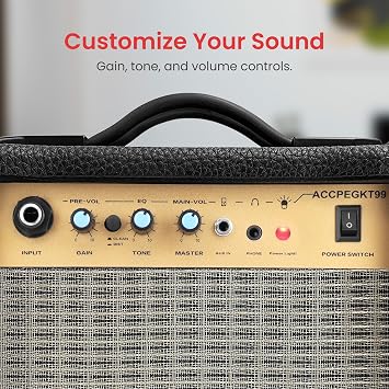 Portable Mini Electric Guitar Amp - 10 Watt Practice Instrument Amplifier w/ 5 Loudspeaker, Volume, Bass, Treble, Distortion, Gain Controls, Headphone Output, Carry Handle, Leather/Wood Construction