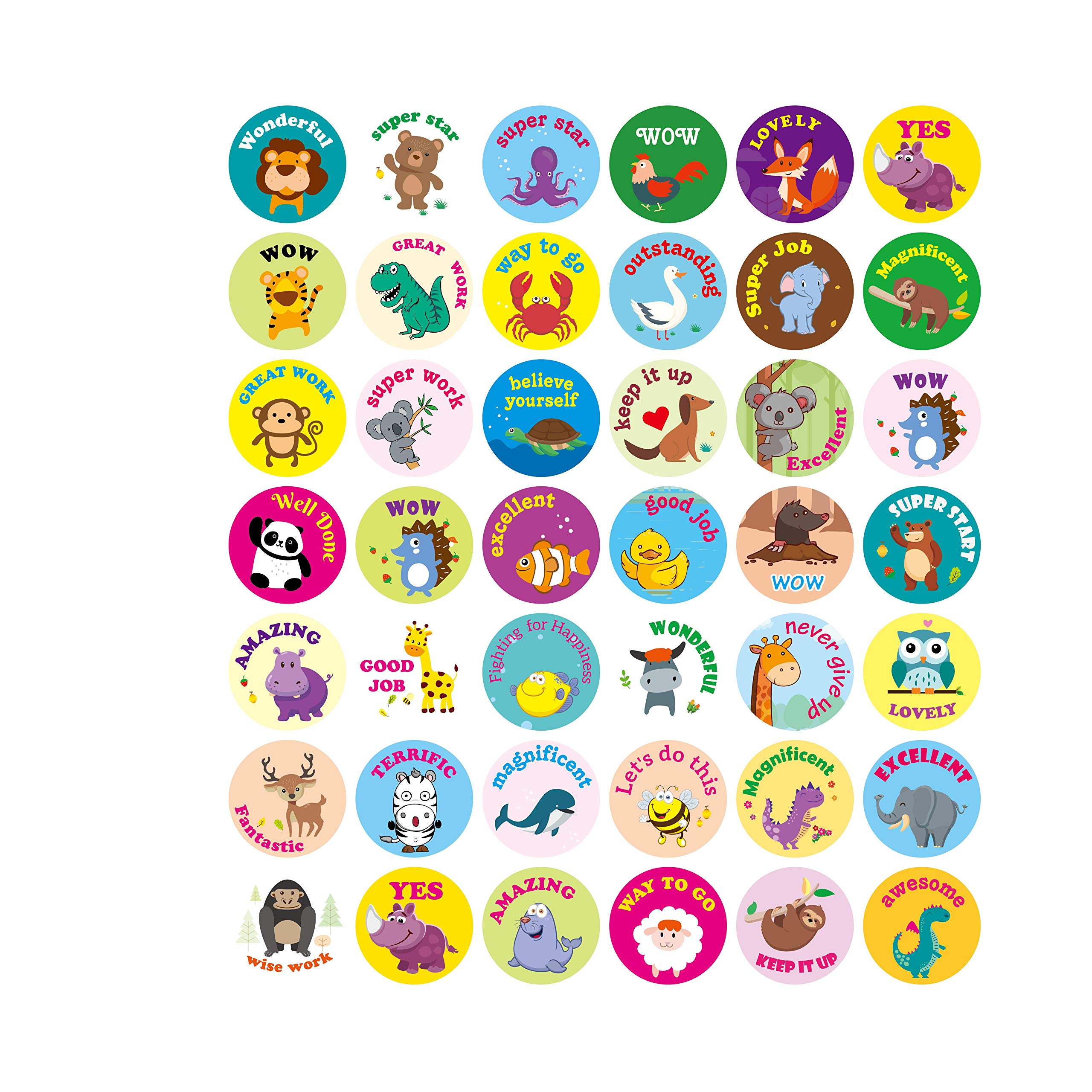 RunLoon 1008 Pcs Animal Reward Stickers, Kids Motivational Sticker Adhesive Positive Words Incentive Sticker for Teacher Classroom Supplies, Potty Training and School Favor, 42 Styles
