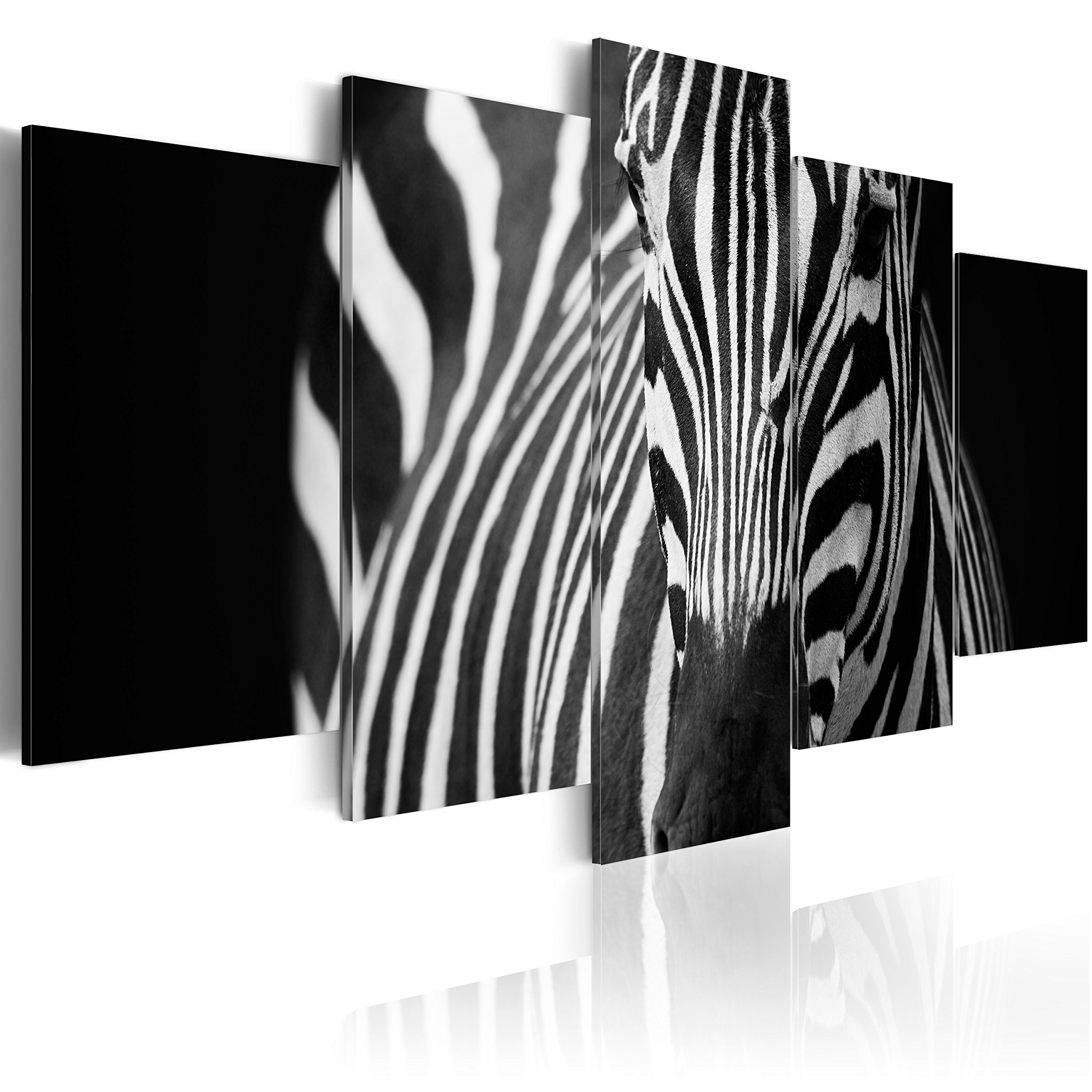 Cuadros B&D XXL - Cuadro en Lienzo Cebra 200x100 cm 5 piezas - Impresión en material tejido no tejido cuadros decoracion salon modernos lienzos - negro blanco Animales 030216-19